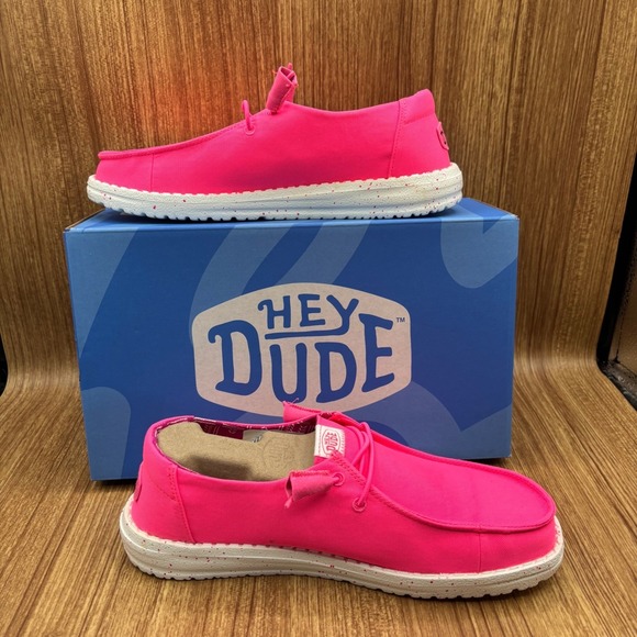 Hey Dude Shoes - Hey Dude Wendy Stretch Canvas Womens Size 8 Neon Pink New Speckled Sole Loafers